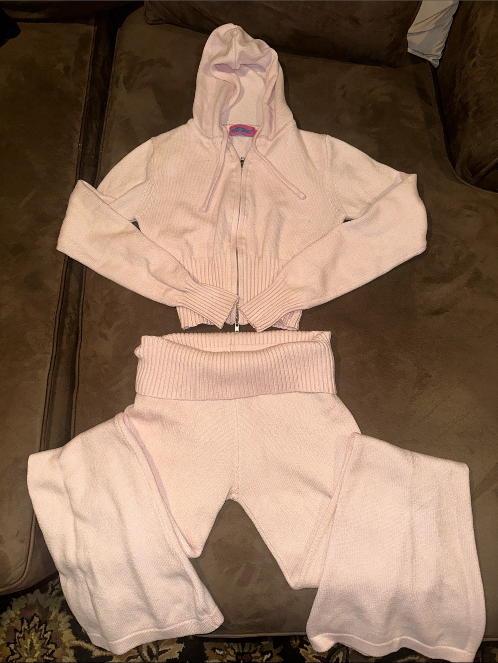 Edikted Light Pink Knit Hoodie and Wide-Leg Joggers Set